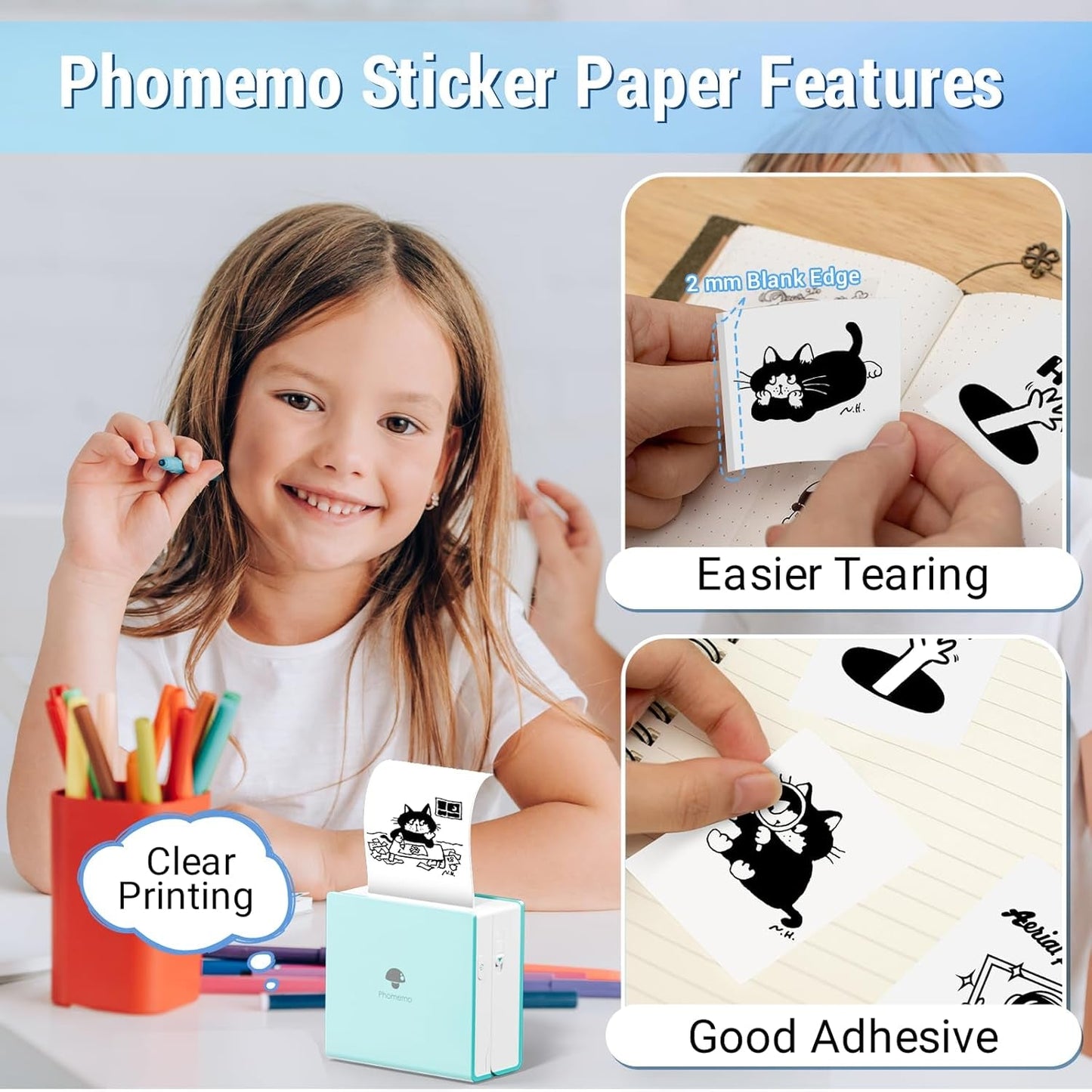 Phomemo White Self-Adhesive Thermal Paper, Glossy Printable Sticker Paper Label for Phomemo M02/M02 Pro/M02S/P2S/M03/M04S Mini Sticker Printer, 50Mm X 3.5M, Diameter 28Mm, 3-Rolls, Image Time 2 Years