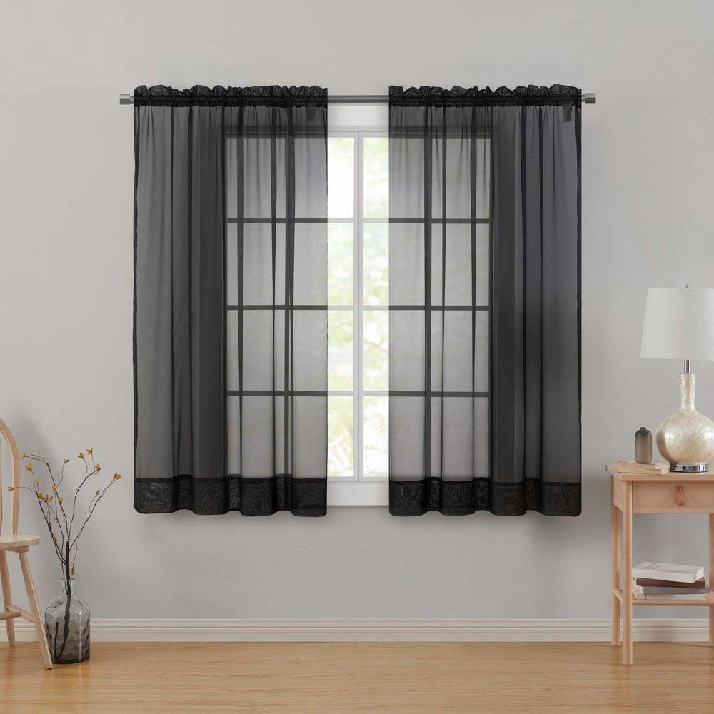 Sheer Voile Single Curtain Panel 59"X63" Black