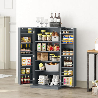 47" Kitchen Pantry, Farmhouse Pantry Cabinet, Storage Cabinet with Doors and Adjustable Shelves 47" H X 23.62" W X 15.75" D (Gray)