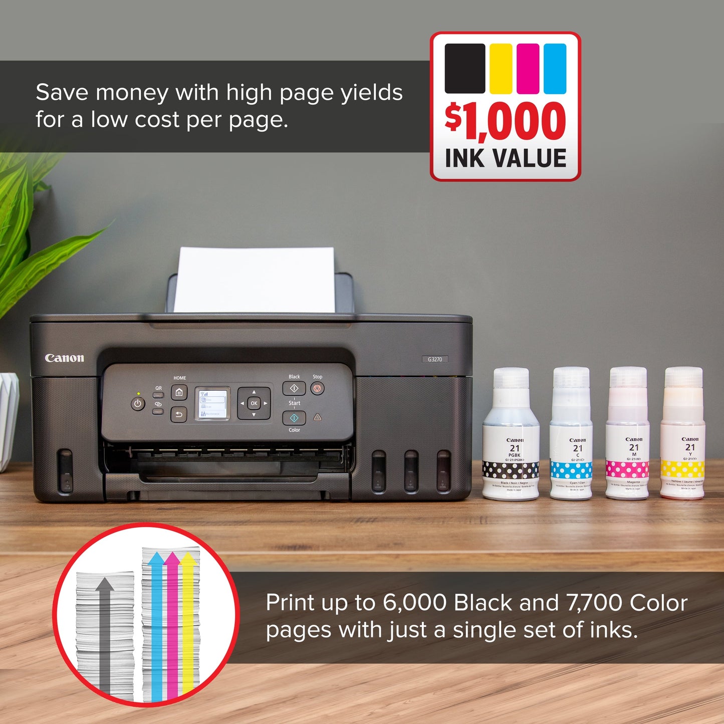 Canon Megatank PIXMA G3272 All-In-One, Wireless Color Inkjet Printer for Home Office Use