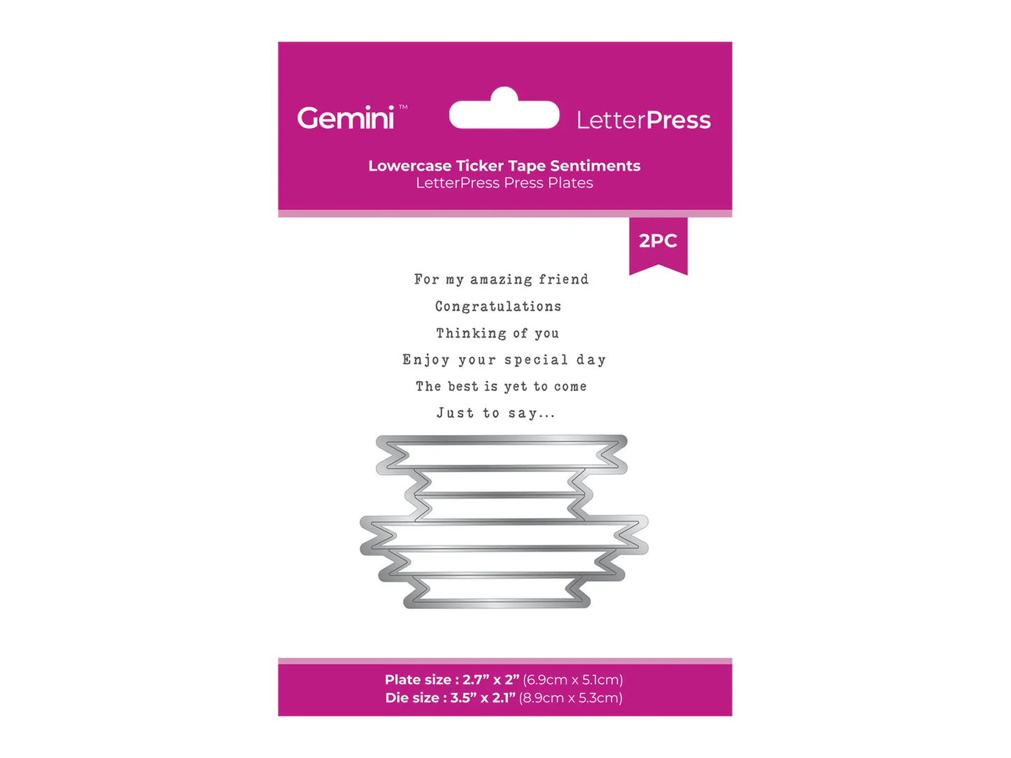Gemini - Letterpress Press Plate and Metal Die - Lowercase Ticker Tape Sentiments