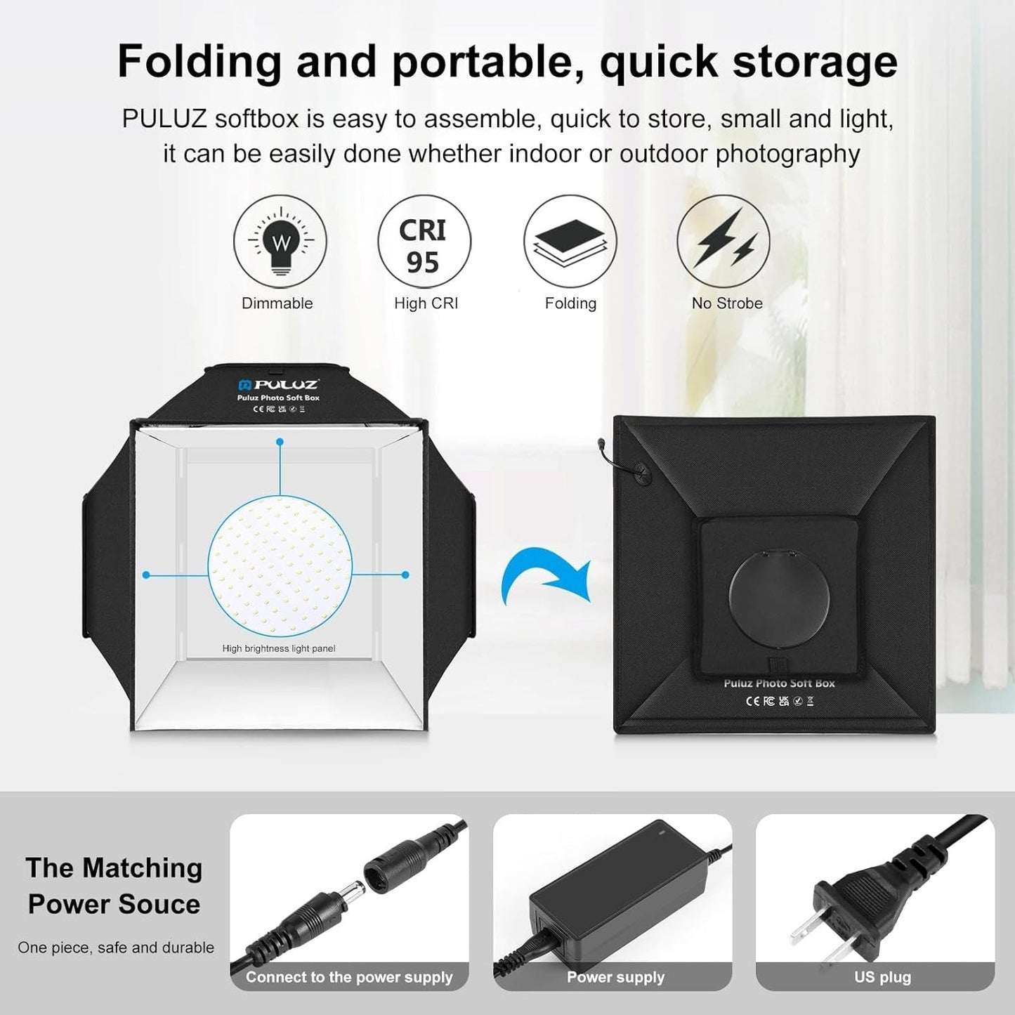 Light Box, PULUZ 16"X16" Studio Light Box with 480Pcs Leds Lights 4 Color PVC Photography Backdrops Shooting Tent for Jewelry and Product Portable Lightbox Picture Box for Photography (Upgrade)