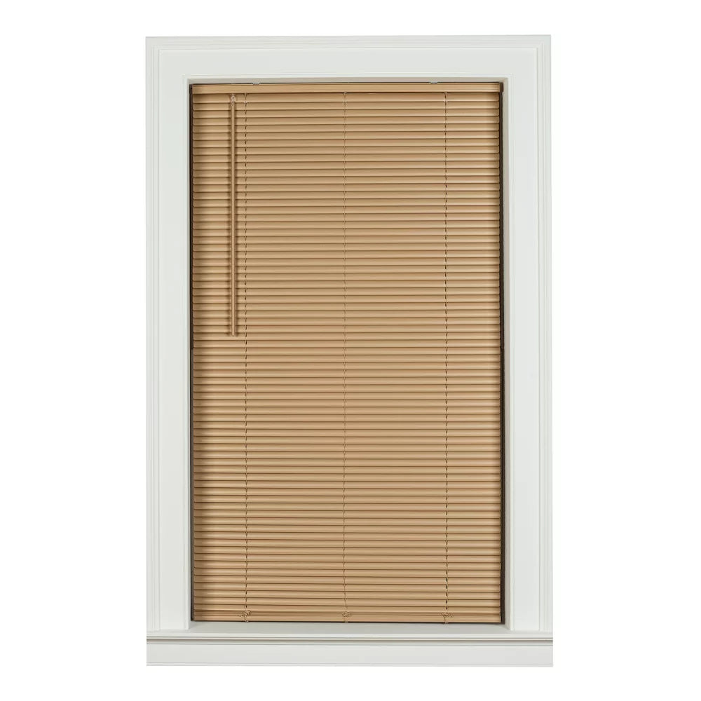 1" Cordless Vinyl Room Darkening Mini Blinds, Khaki, 29X64