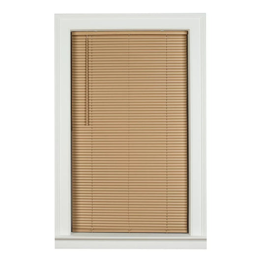 1" Cordless Vinyl Room Darkening Mini Blinds, Khaki, 29X64