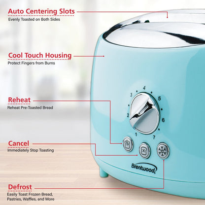 Cool-Touch 2-Slice Retro Toaster with Extra-Wide Slots (Blue)