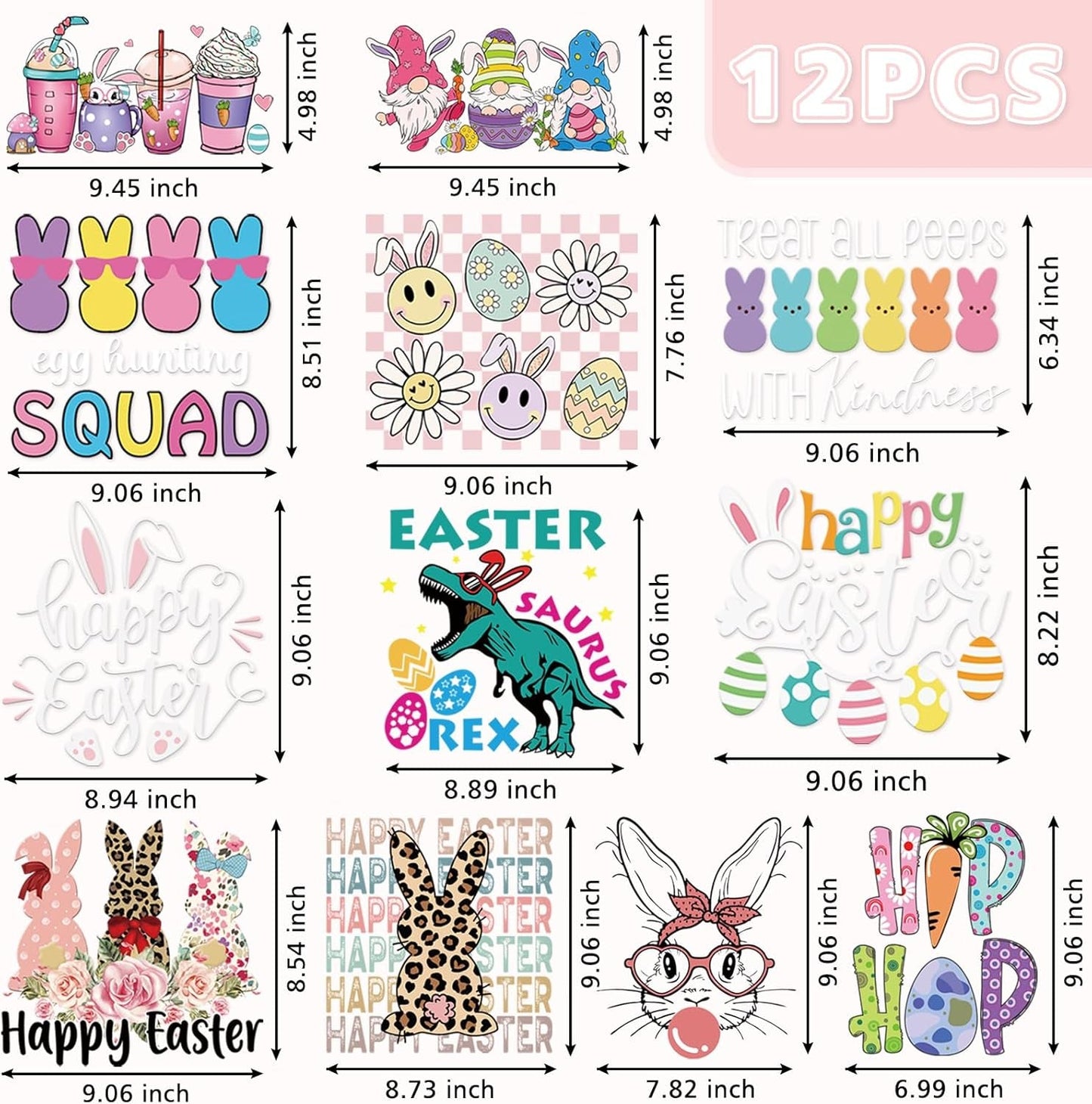 12 Sheets Easter DTF Transfers Ready to Press Iron on Transfers for T-Shirts, Transfers Stickers for Easter Shirts Easter Sweatshirts Easter Clothes Bag Pillow DIY Crafts, Easter Day Iron on Decals