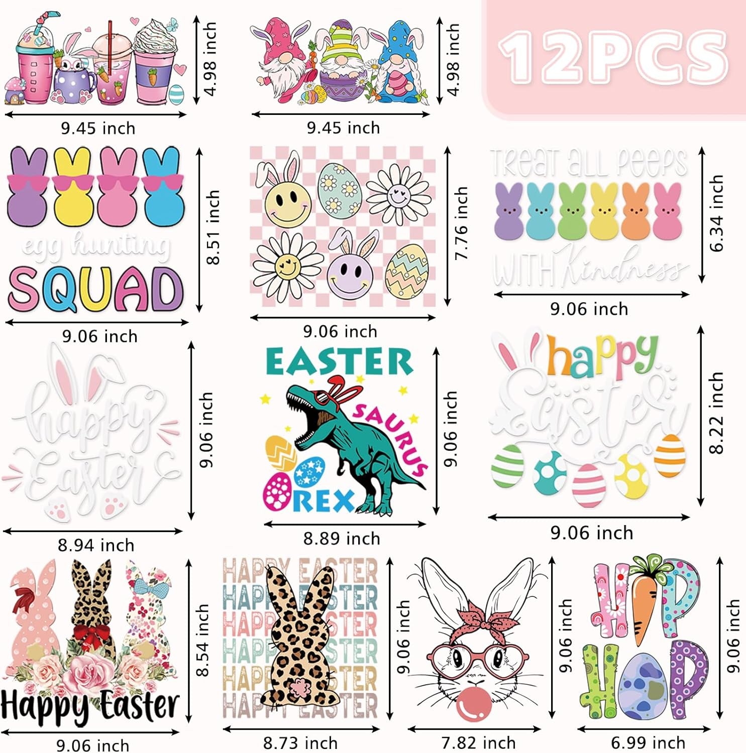 12 Sheets Easter DTF Transfers Ready to Press Iron on Transfers for T-Shirts, Transfers Stickers for Easter Shirts Easter Sweatshirts Easter Clothes Bag Pillow DIY Crafts, Easter Day Iron on Decals