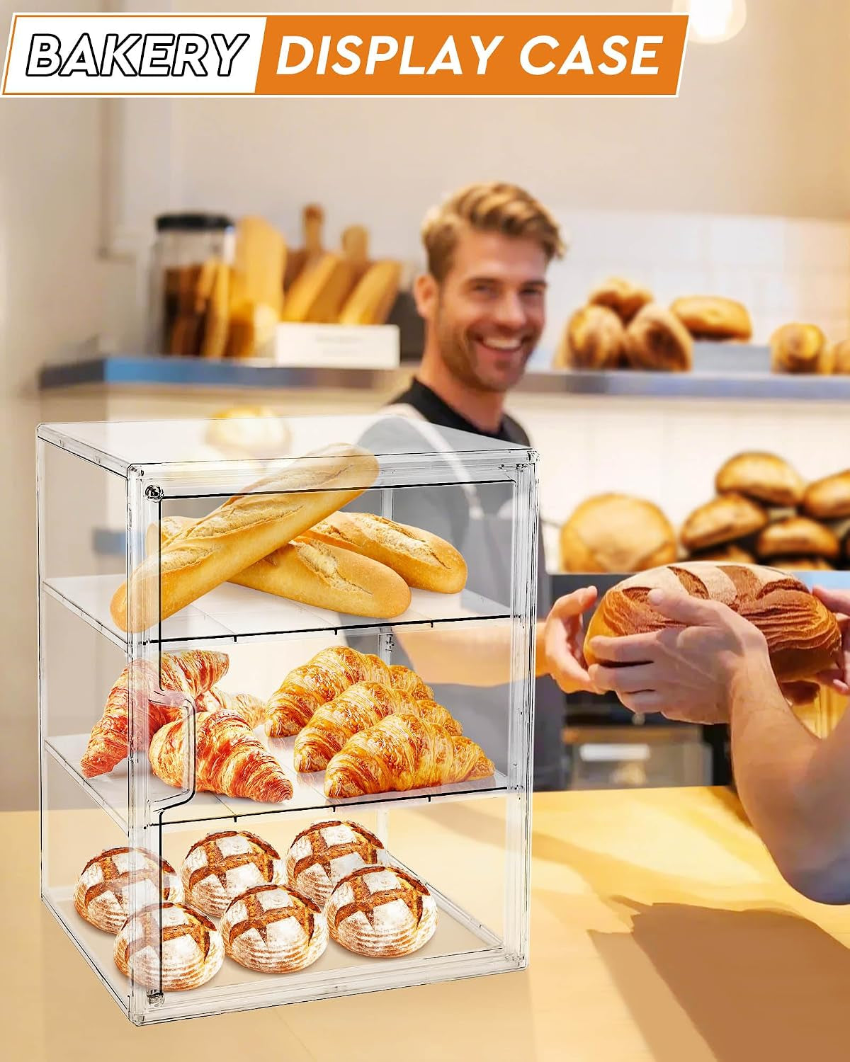 Pastry Display Case,Bread Box for Kitchen Countertop,4-Layer Adjustable Breadbox, Large Capacity Bread Box for Home-Baked Breads,Muffins,Bagel Storage Container, Bread Holder 1-Pack