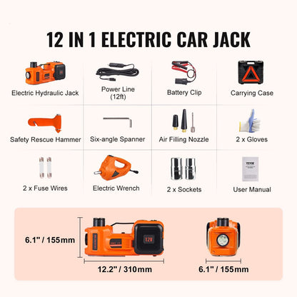 Electric Car Jack, 5 Ton 12V Electric Hydraulic Car Jack with Impact Wrench Inflator Pump for SUV Sedans