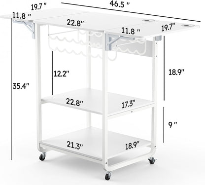 3 Tier Movable Heat Press Table, Foldable Heat Transfer Machine Stand with Vinyl Roll Holder, Heavy Duty Rolling Metal Workbench for DIY Sublimation Transfer Machine and Sublimation Printer