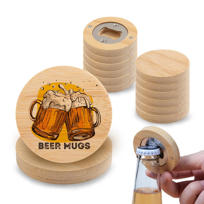 2 in 1 Sublimation Bamboo Bottle Openers Coasters 2.36" 12 Pack