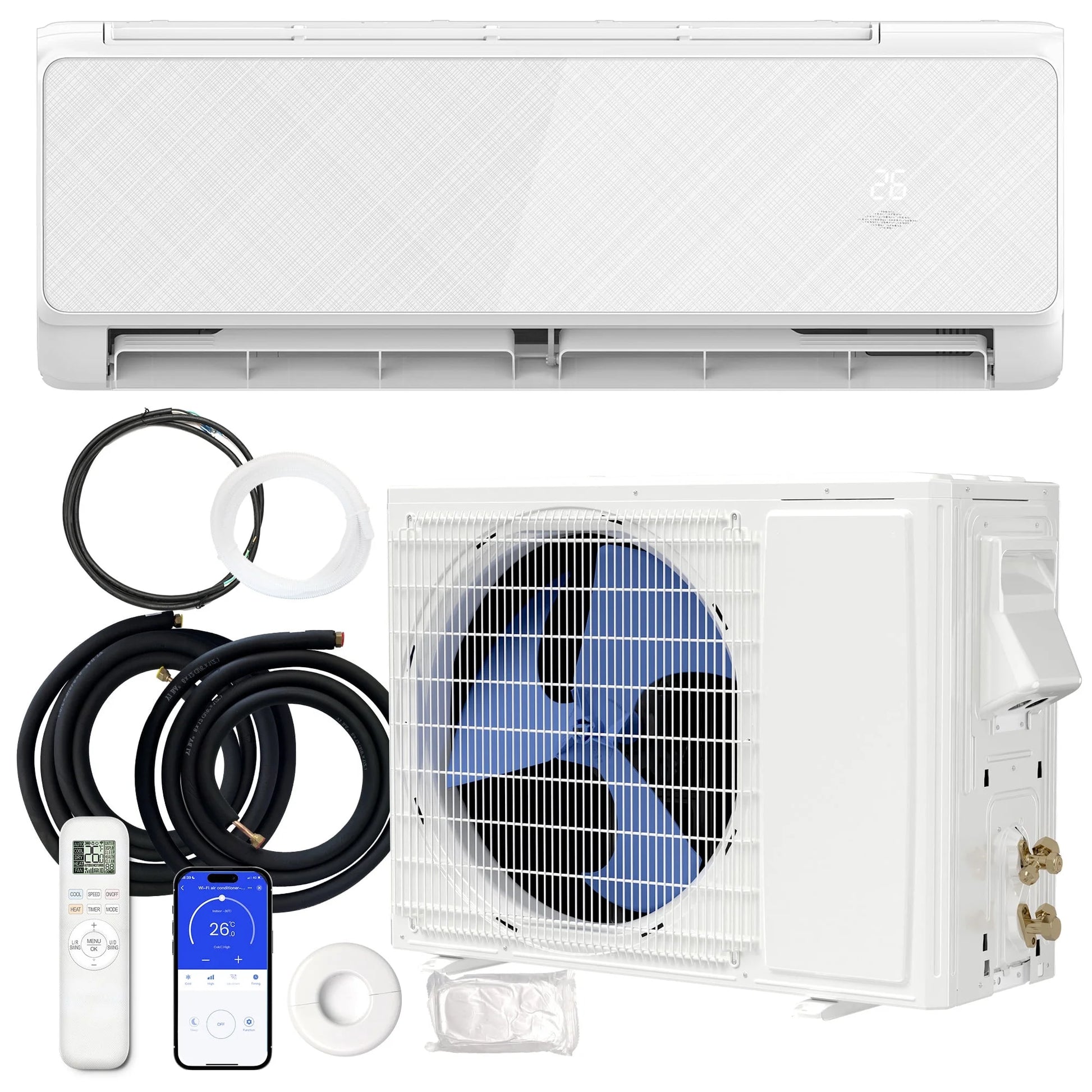 12000 BTU Split Air Conditioner & Heat, with Remove Control ,Wifi, 22 SEER2 Energy Efficient 115V ,Ductless Air Conditioner, For750 Sq.Ft