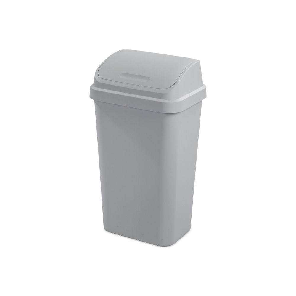 13 Gallon Trash Can, Plastic Swing Top Kitchen Trash Can, Gray