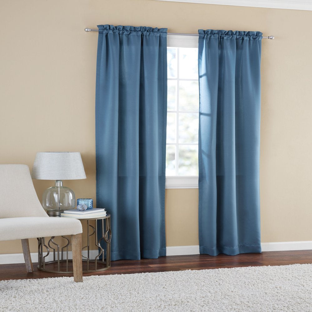 Solid Blue Moonlight Room Darkening Rod Pocket Curtain Panel Pair, 30" X 84"