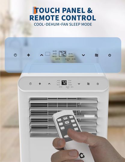 Portable Air Conditioner, 8000 BTU for Rooms up to 350 Sq. Ft. 4 Modes with Remote Control Quiet AC, Dehumidifier, Fan Includes Window Installation Kit, 24-Hour Timer,Sleep Mode,White