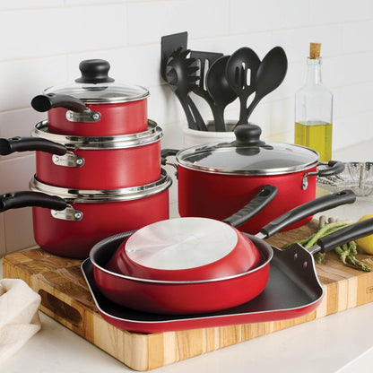 Primaware 18 Piece Non-Stick Cookware Set, Red