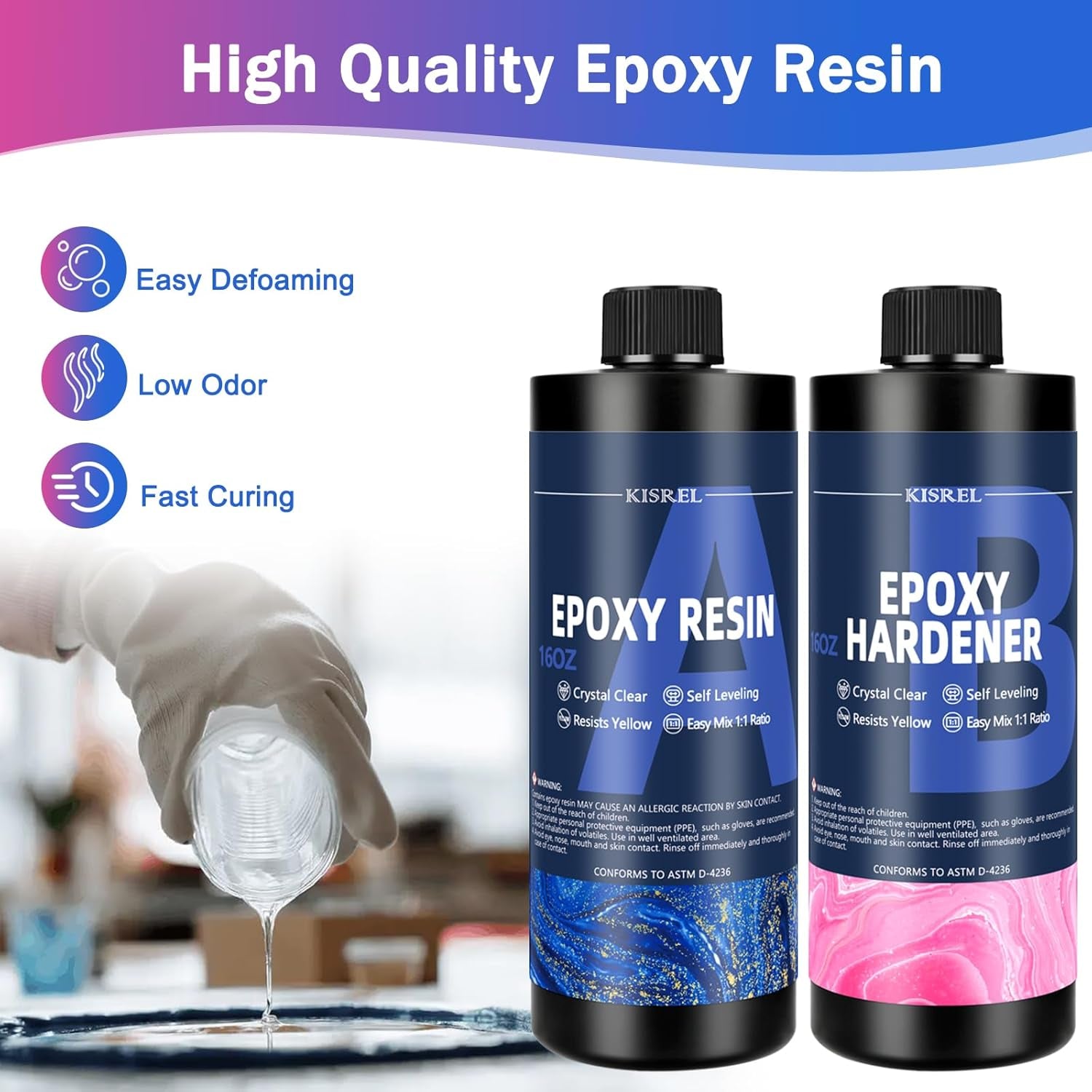 KISREL Epoxy Resin Kit for Beginners, 32Oz Resin Kit with Coaster Molds, Complete Accessories Include Pigment, Mica Powders, Dried Flowers, Glitter, Measuring Cups and Other Resina Supplie