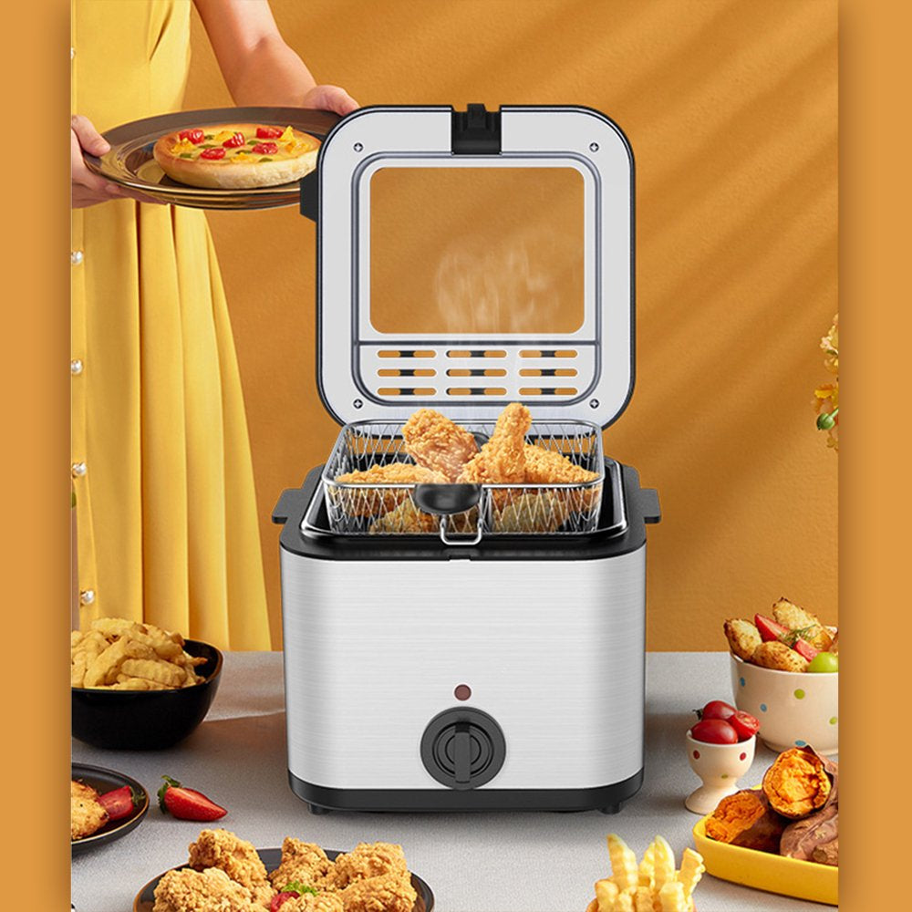 Electric Deep Fryer Multiple Function Stainless Steel Electric Fryer Kebab French Fries Machine 1000W 2.5L