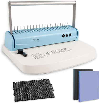 Binditek Binding Machine, 19-Hole, 145 Sheets, Comb Binding Machines with 50 PVC Binding Covers (8Mil), 50 Sand-Textured Polycovers (12Mil) and 50 PCS 1/2" Binding Combs, for Letter Size, Fixed Margin