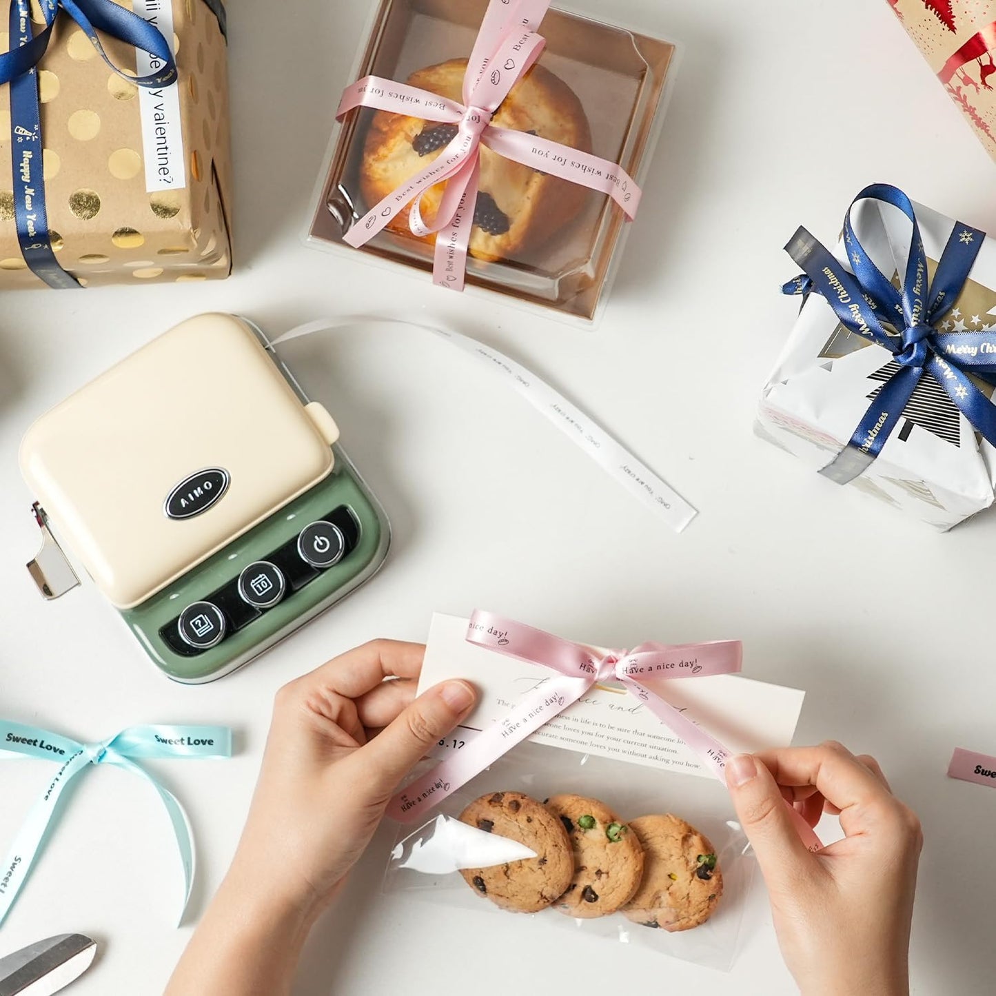 Phomemo P15 Ribbon Printer, Rich Text/Icon Custom Ribbons Mini Bluetooth Portable Label Maker Machine with Tape, Cloth Tag, DIY Craft, Wedding Bouquet, Party Favor, Ribbon Wrap