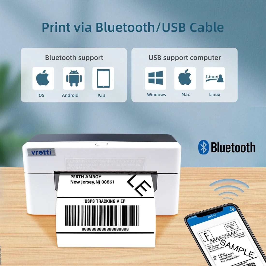 Bluetooth Thermal Shipping Label Printer, Wireless 4X6 Shipping Label Printer for Shipping Packages, Support Android, Iphone and Windows,Compatible with Etsy, Shopify, USPS, Shipstation