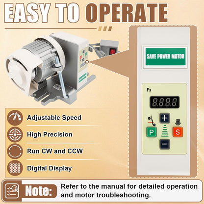 Wadoy Servo Motor Sewing Machine, Controller & Foot Pedal, AC 110V 750W 1HP | 200–6000 RPM Adjustable Speed, CW/CCW, Quiet Energy-Saving Industrial Brushless Sewing Machine Motor, User Manual Included