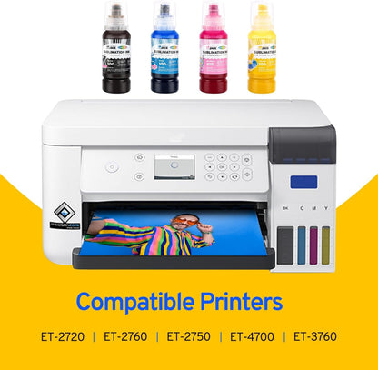 Printers Jack Sublimation Ink & 150 Sheet Sublimation Paper 8.5X11’’ 120G, Heat Tape Compatible for Inkjet Printer ET-2800 ET-15000 ET-2803 ET-2760 ET-2400 ET-4700 ET-4800 ET-2720