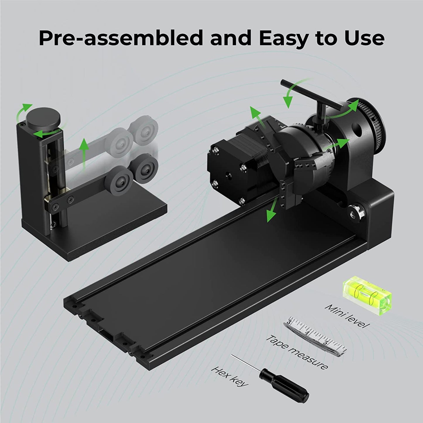 RA2 Pro for  S1, F1, F1 Ultra, P2, M1 Ultra and Most Laser Engraver (Must with Riser), Y-Axis Rotary Roller for Engraving Cylindrical Objects, Wine Glass, Tumbler, Engraver Accessory