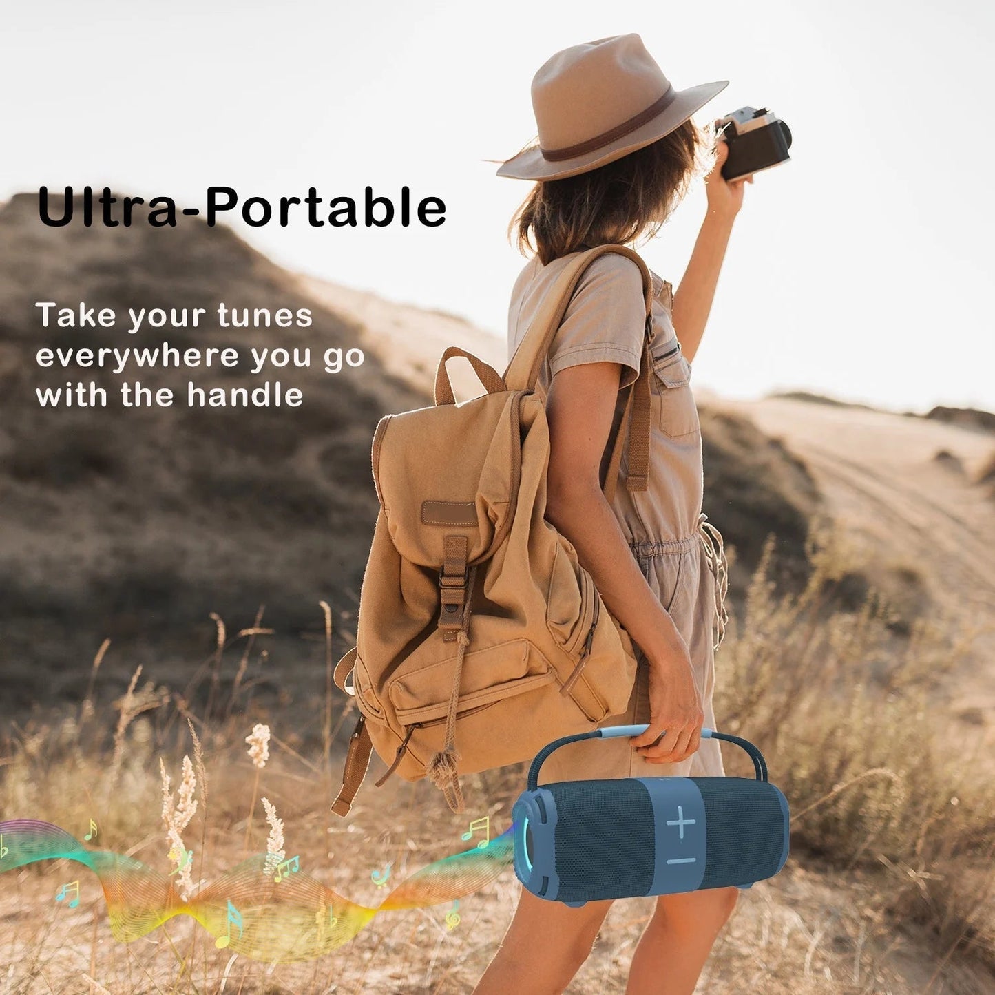 Portable Bluetooth 5.3 Speaker,Wireless Speaker with Dynamic LED Lights and Powerful 360° Sound,Tws Pairing,Outdoor Music Party Show,Blue