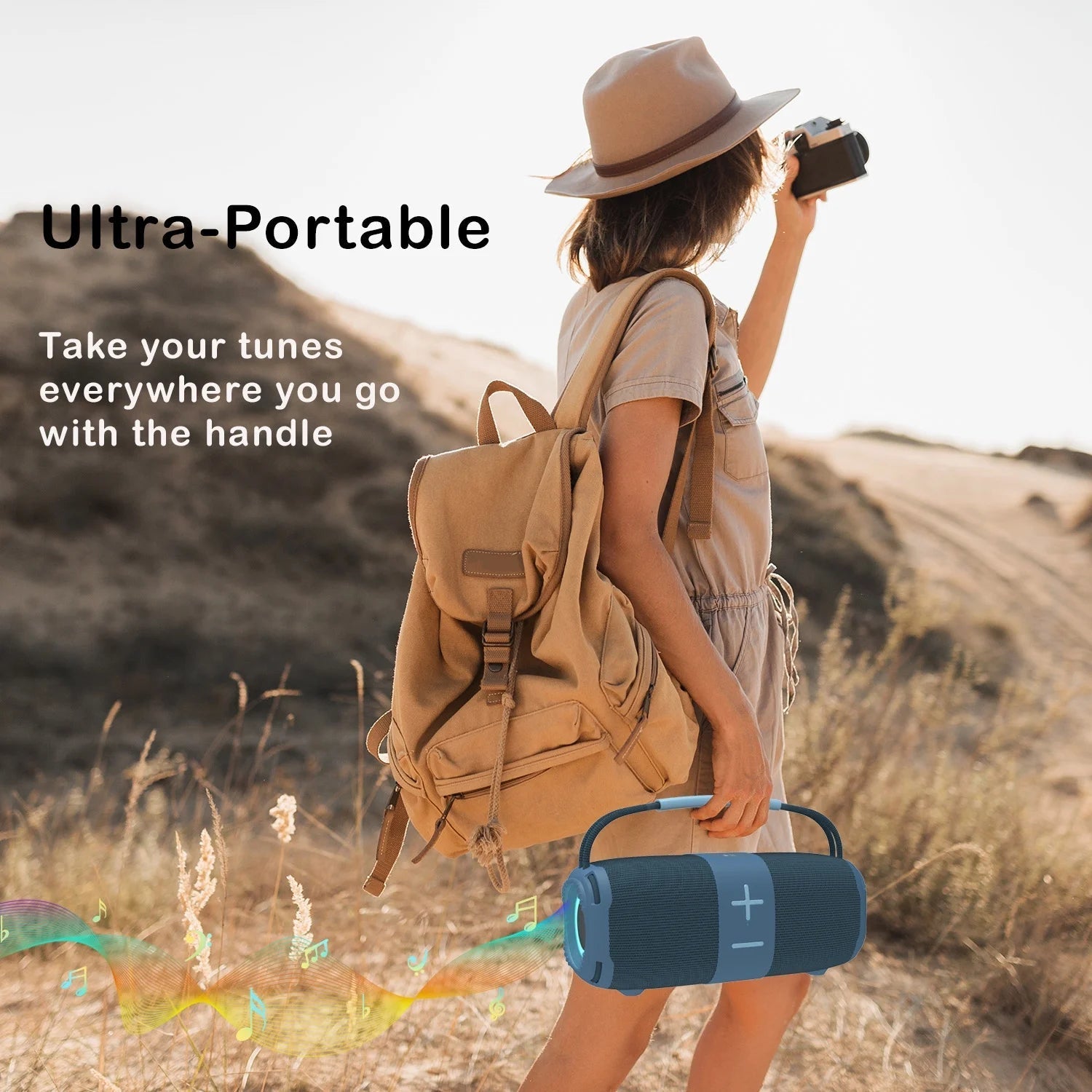 Portable Bluetooth 5.3 Speaker,Wireless Speaker with Dynamic LED Lights and Powerful 360° Sound,Tws Pairing,Outdoor Music Party Show,Blue