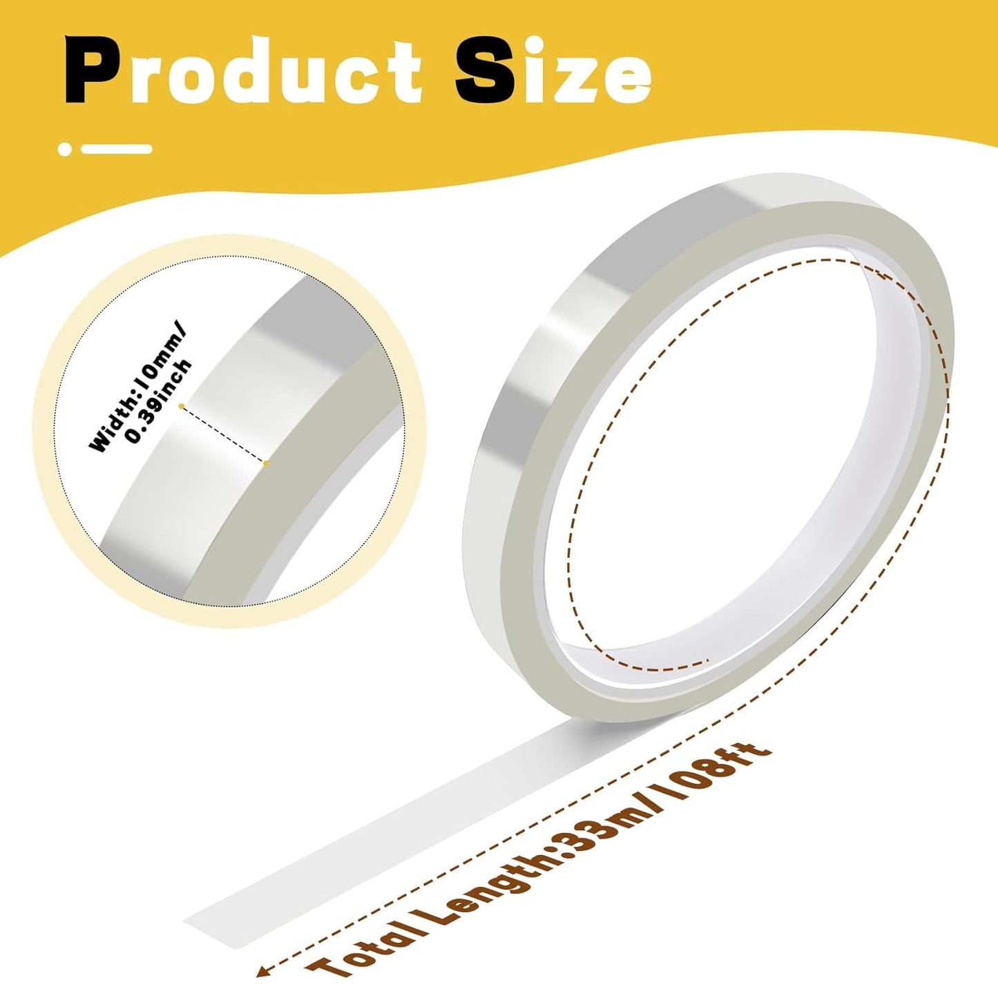 Heat Tape for Sublimation, 4 Rolls 10Mm X33M 108Ft Heat Resistant Tape for Heat Press, Heat Transfer Tape Thermal Tape for Electronics & Heat Vinyl Press Tape No Residue(Transparent)