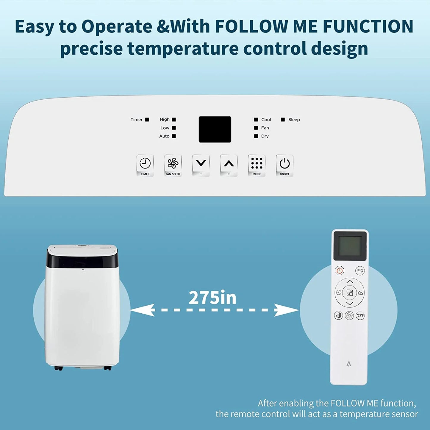 10,000 BTU Portable Air Conditioner, Cools up to 450 Sq. Ft, Multifunctional Floor AC Unit with Dehumidifier, Fan, Auto, Sleep Modes, Remote Control & Window Kit Included, 24H Timer