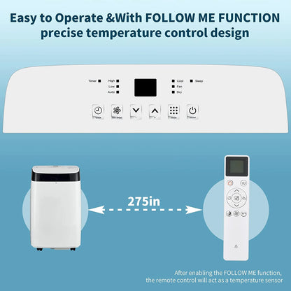 10,000 BTU Portable Air Conditioner, Cools up to 450 Sq. Ft, Multifunctional Floor AC Unit with Dehumidifier, Fan, Auto, Sleep Modes, Remote Control & Window Kit Included, 24H Timer