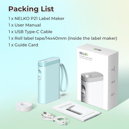 Nelko Label Maker Machine with Tape, P21 Bluetooth Label Printer, Wireless Mini Label Makers with Multiple Templates for School Office Home, Cyan