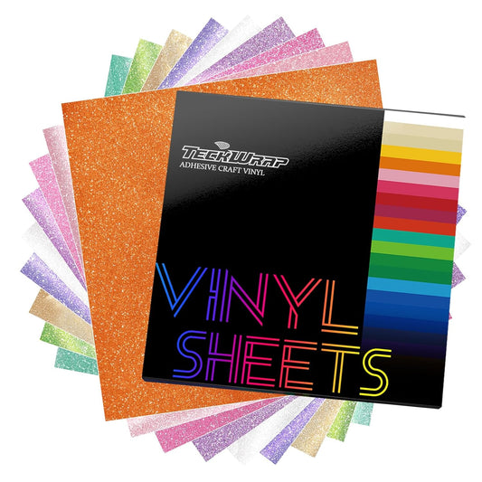 Glitter Adhesive Vinyl, 12" X 12" 9 Glitter Colors with 1 High Tack Transfer Tape, Permanent Craft Vinyl for Scrap-Booking, Decals, DIY Projects, Home Decor, DIY Project Party Decoration