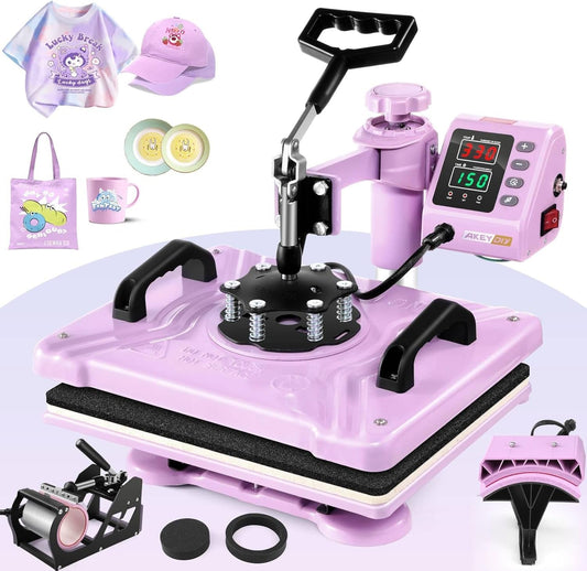 WHUBEFY Heat Press, 5 in 1 Tshirt Press Machine 15"X12" 360° Swing Away Digital Industrial Heat Transfer Machine, Multifunctional Sublimation Heat Press Machine for T Shirts/Mug/Cap/Plate/Diy