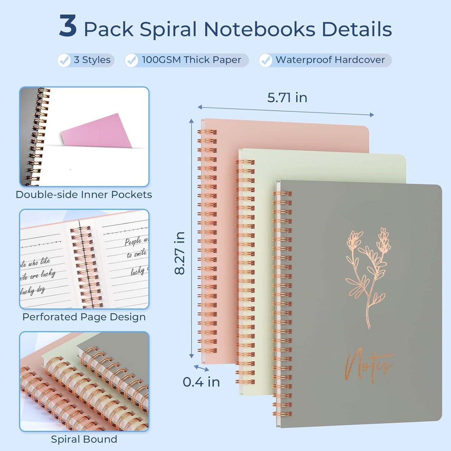 Nicpro 50PCS Cute Spiral Notebook Stationary Set for Women, Bible Journal Set, 3PCS A5 Spiral Notebook, Gel Pens, Sticky Notes & Tabs, Gift Box, Mechanical Pencils for Study Aesthetic School Supplies