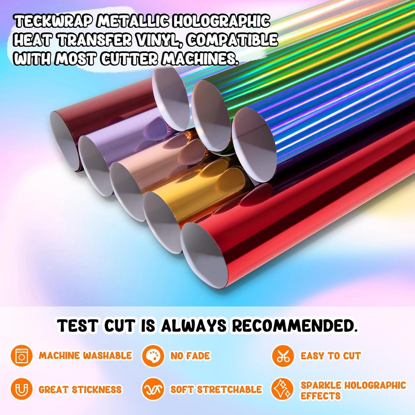 Metallic Holographic Heat Transfer Vinyl - 7 Sheets 12"X12" Iron on Vinyl for T-Shirts, Clothes, Bags, Pillows and More, Compatible with Most Cutter Machines