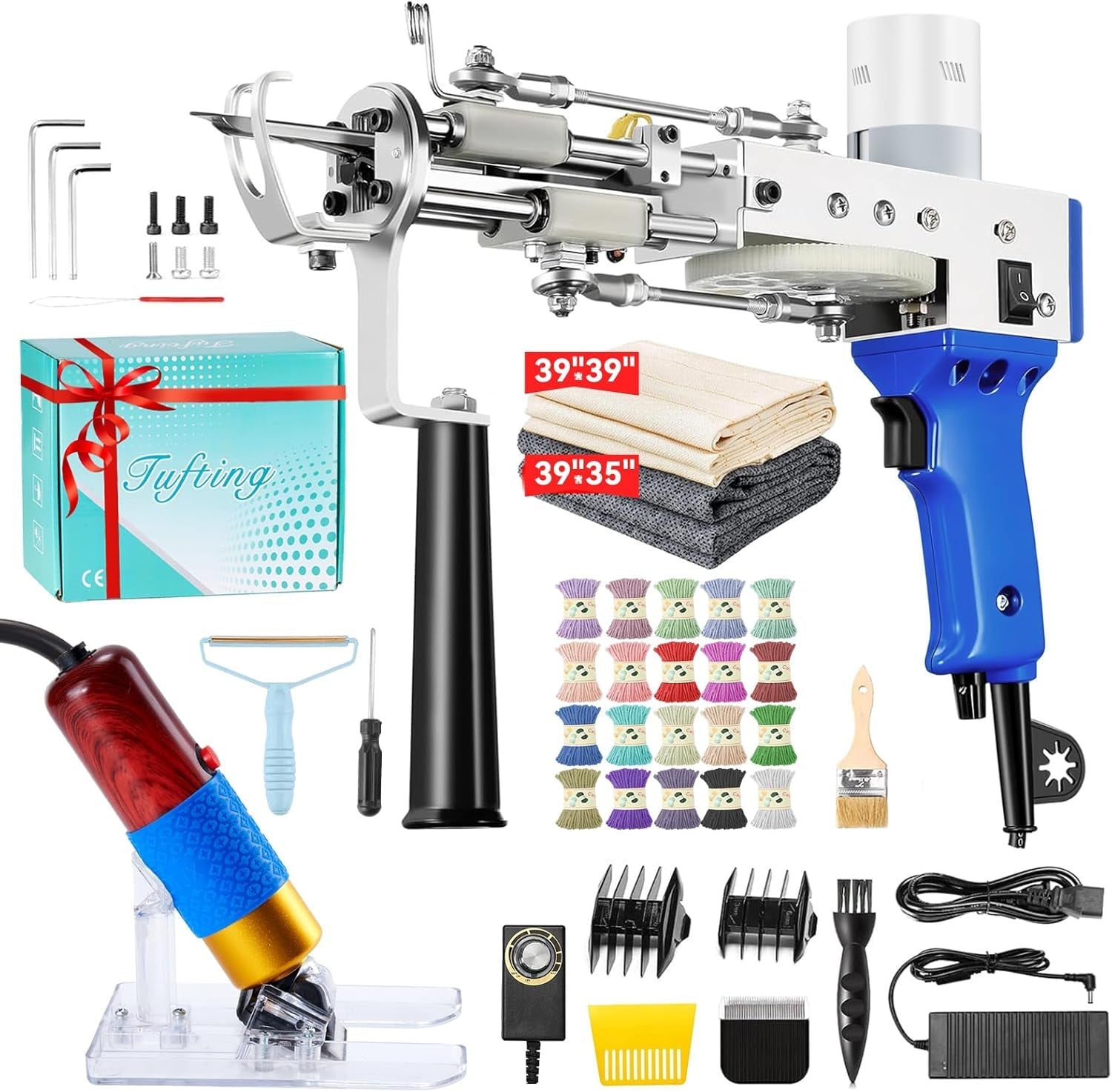 Riiai Tufting Gun Starter Kit,Tufting Gun with Carpet Trimmer Rug Making Kit, Rug Gun Cut Pile Loop Pile for Making Rugs, Carpet Trimmer Tufting for Sculpting (Dark Blue Rug Tufting Gun with Trimmer)