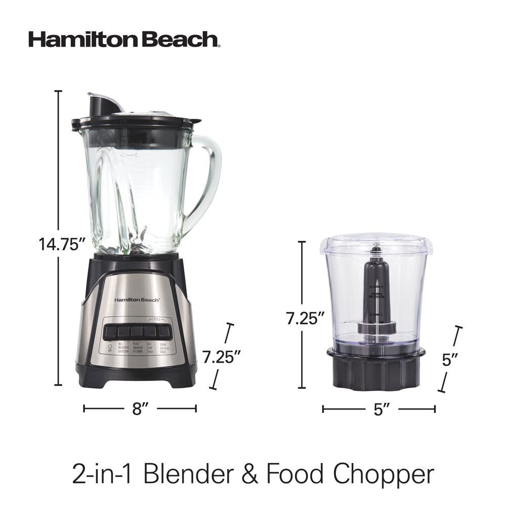 Power Elite Multi-Function Blender with Mess Free 40 Oz. Glass Jar and 3-Cup Chopper, Mini Food Processor, 700 Watts, Stainless Steel, 58149