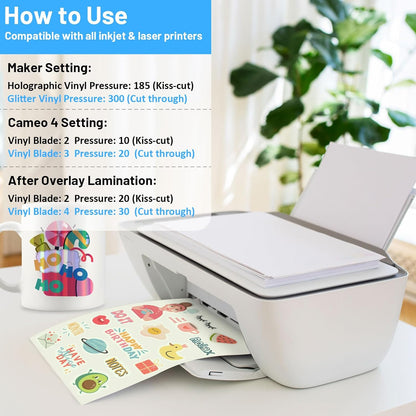 Printable Vinyl Sticker Paper for Inkjet Printer, Glow in the Dark Vinyl Inkjet Printable Sticker Paper, 8.26" X 11.69" A4 Size for Scrap-Booking, Craft Cutters, Home Decor, 14 Sheets/Pack