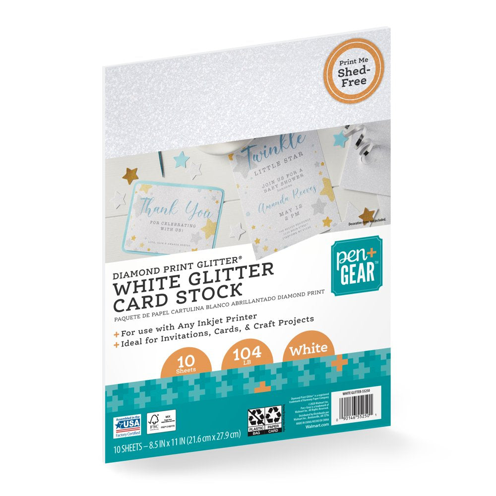 Pen + Gear White Glitter Card Stock Paper, 8.5 X 11, 104 Lb, 10 Sheets