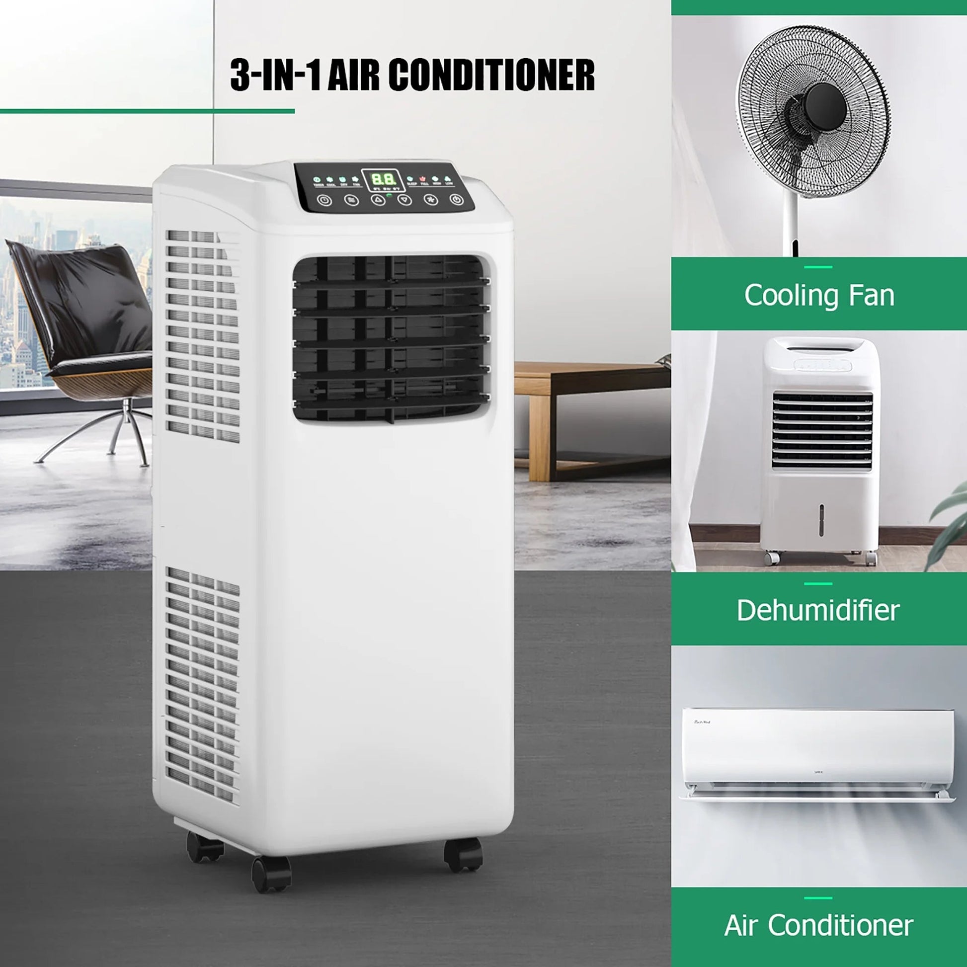 5500 BTU (9000 BTU ASHRAE) 3-In-1 Portable Air Conditioner W/Built-In Dehumidifier and Window Kit