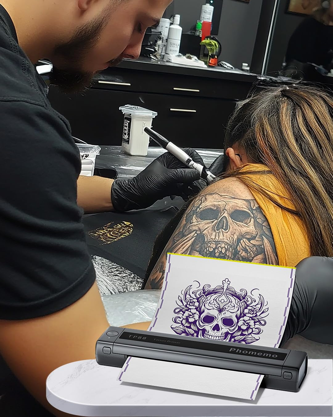 Phomemo TP88 Tattoo Transfer Stencil Printer- Thermal Tattoo Printer with 10Pcs Transfer Paper, Bluetooth Tattoo Machine for Tattoo Artists, Compatible with Smartphone & PC