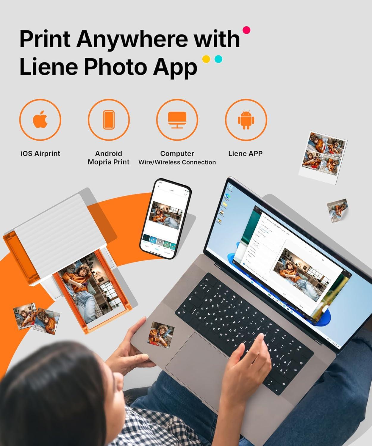 Liene Amber M110 Bluetooth Photo Printer 80 Sheets, Portable Photo Printer for Iphone, Thermal Dye Sublimation, Picture Printer 60 Sheets 4X6 Paper & 20 Sheets 3" Square Sticker Paper & 2 Cartridges