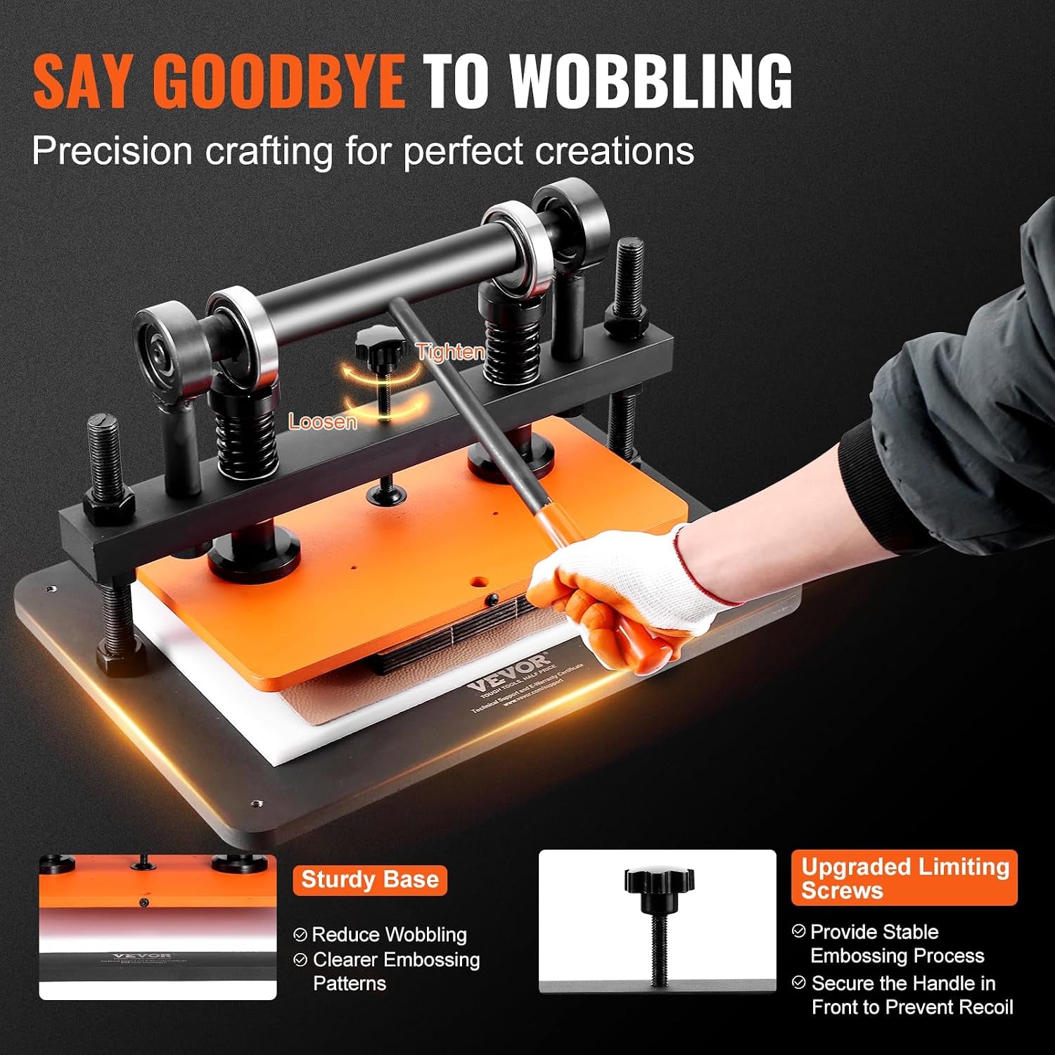 VEVOR Leather Cutting Machine, 14.2 X 10.2 in Embossing Plate Manual Die Cutter, 0.47 in Pressure Stroke Leather Embossing Machine, Dual Guide Shafts Die Cut Machine for Various of Materials