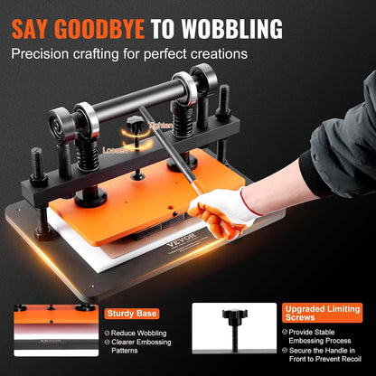VEVOR Leather Cutting Machine, 14.2 X 10.2 in Embossing Plate Manual Die Cutter, 0.47 in Pressure Stroke Leather Embossing Machine, Dual Guide Shafts Die Cut Machine for Various of Materials