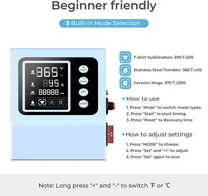 Pro 15X15 Heat Press with 30 OZ Tumbler Attachment, 8In1 Combo Tumbler Heat Press for T-Shirts, Tumblers Glass Cans Mugs Hats, and Plates