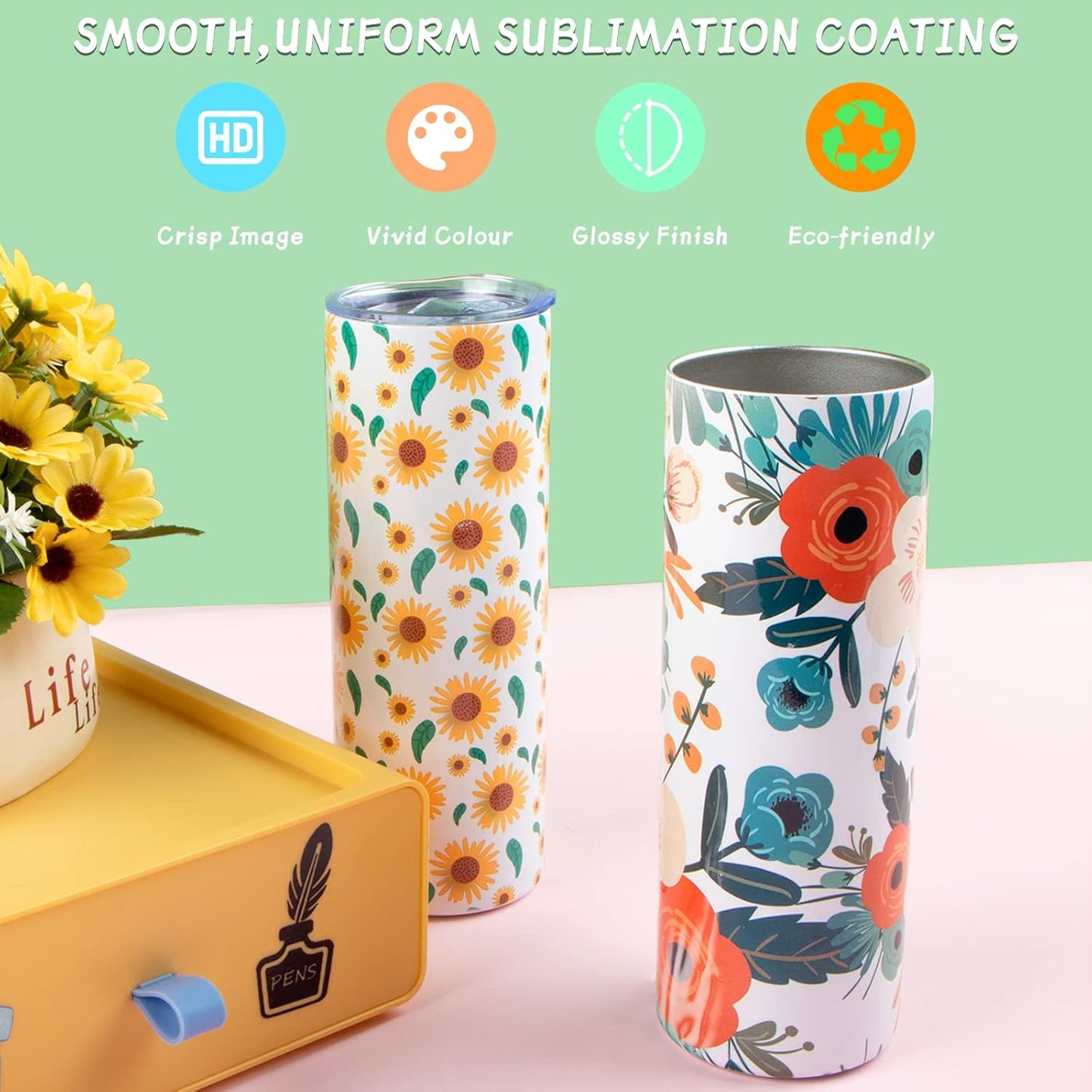 20 Pack Sublimation Tumblers - 20 OZ Stainless Steel Tumblers with Paper, Straw and Box