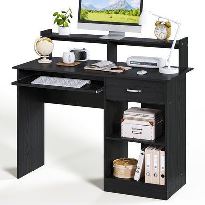 Wood Computer Desk Office Black Laptop PC Work Table Home Drawer & Keyboard Tray